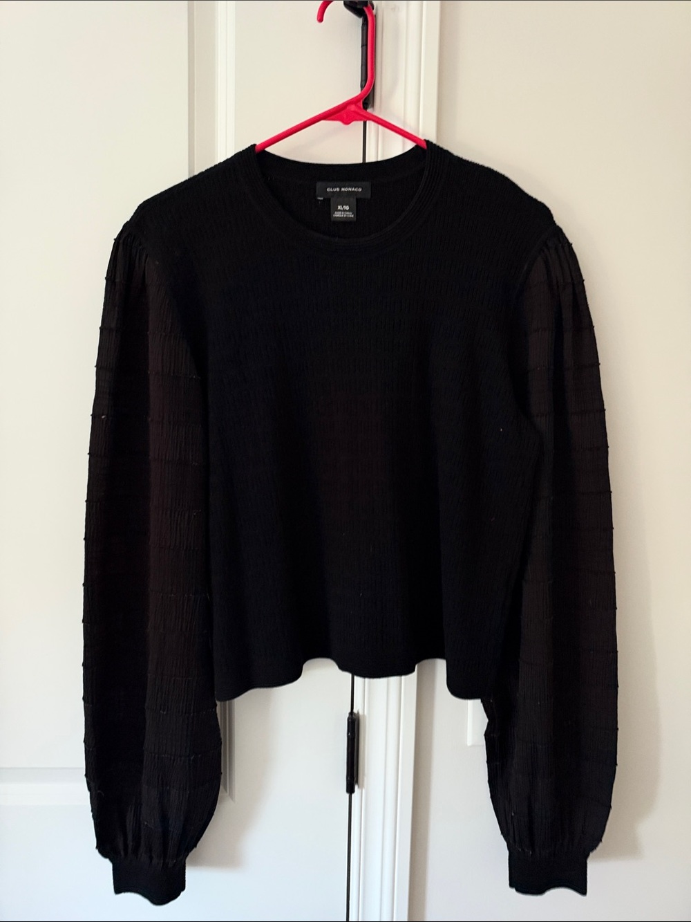 Club Monaco Black Balloon Sleeve Ribbed Knit Top